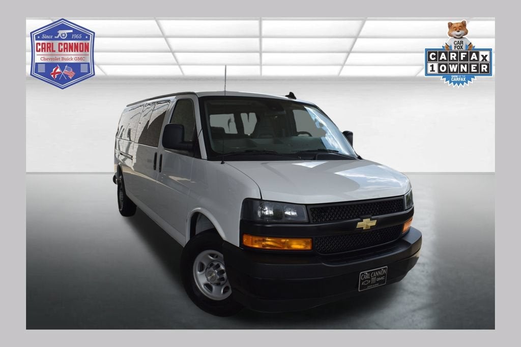 2024 Chevrolet Express Passenger 3500 1LS in Summit White — front three-quarter view